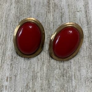 Vintage Gold and Red Oval Earrings